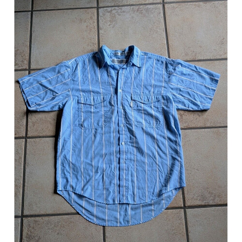 Vintage Levi's Silver Label Big E Button Up Collar Blue Shirt Stripe M